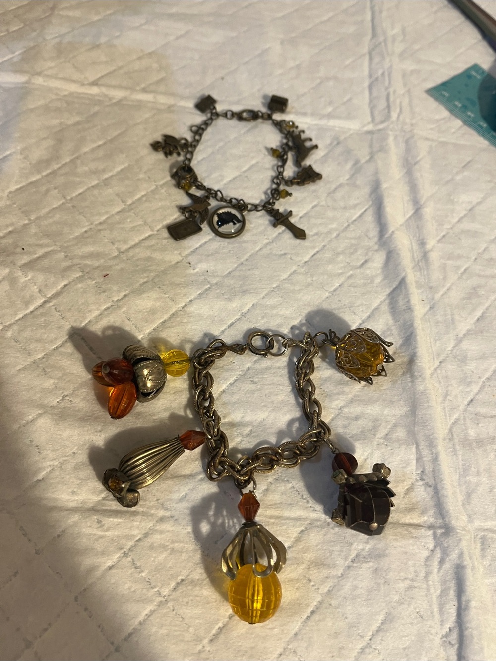 Vintage-Inspired Yellow & Amber Charm Bracelet - Unbranded